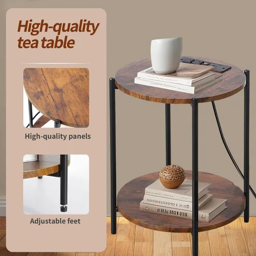 Vista 3 de Gawicpy - Mesa auxiliar de 2 niveles redonda, mesa de café plegable, mesa de sofá simplificada, mesa de acento para interiores y exteriores