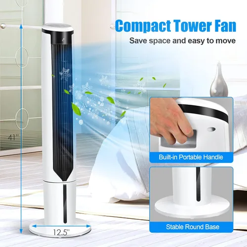 Vista 7 de GOFLAME Enfriador de aire evaporativo portátil de 41 pulgadas, ventilador de torre oscilante 3 en 1 con control remoto, 3 velocidades de viento y 3