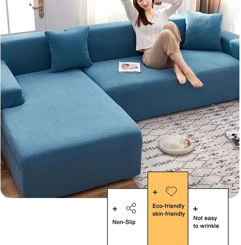 Vista 2 de ZPEE Fundas de sofá de forro polar en forma de L, funda elástica suave para perros, mascotas, sala de estar, protector de muebles, funda Azul