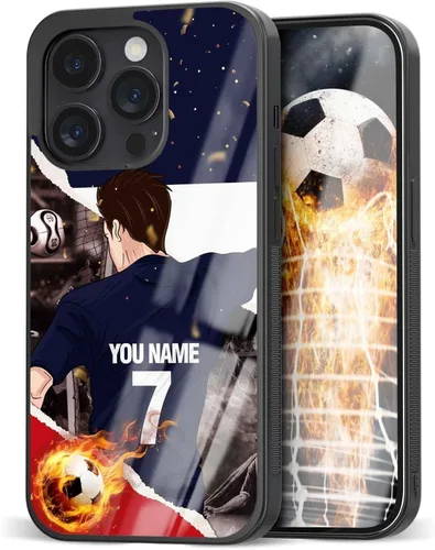 Vista 11 de Fundas personalizadas con nombre y número de fútbol para iPhone 11, 12, 13, 14, 15, 16, 17, 16 Pro Max Plus Mini, Samsung Galaxy Note10 Note20 S8 9