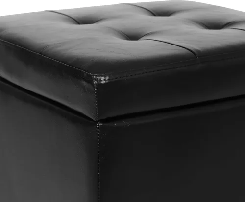 Vista 7 de Adeco Otomana moderna de cuero con ruedas, otomana cuadrada negra rodante de 18.8" con almacenamiento, taburete de tocador tapizado acolchado