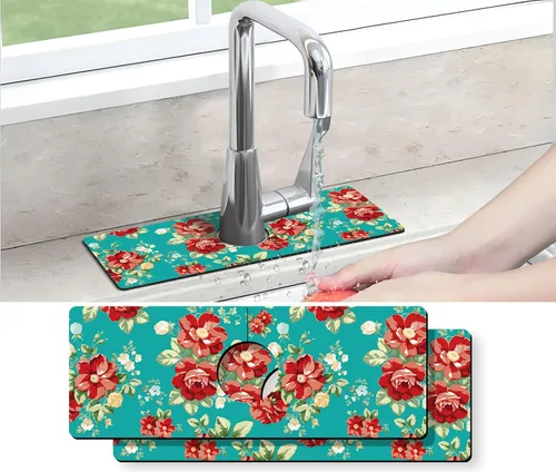 Vista 10 de Tapete protector contra salpicaduras para grifo de fregadero de cocina - 2 piezas, tapete súper absorbente de secado rápido, accesorios