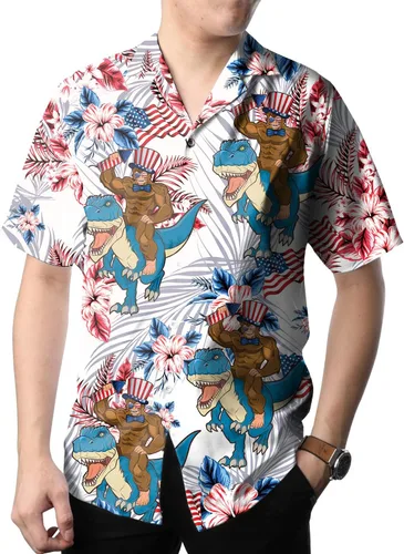 Vista 5 de American Bigfoot - Camisa hawaiana para hombre, divertida camisa hawaiana con botones Sasquatch de manga corta para hombre