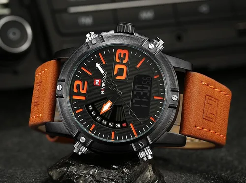 Vista 4 de Naviforce hombres moda deporte relojes hombres cuarzo analógico fecha reloj hombre cuero Militar impermeable reloj