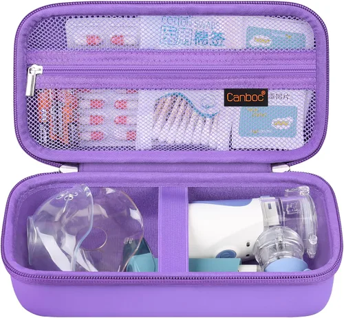 Vista 10 de Canboc Estuche de viaje para nebulizador inhalador portátil de mano, nebulizador de compresión para el hogar para adultos y niños, bolsillo de malla