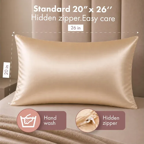 Vista 4 de LUCE Funda de almohada de satén de 600 hilos, comodidad sedosa para cabello y piel, similar a las fundas de almohada de seda para un sueño