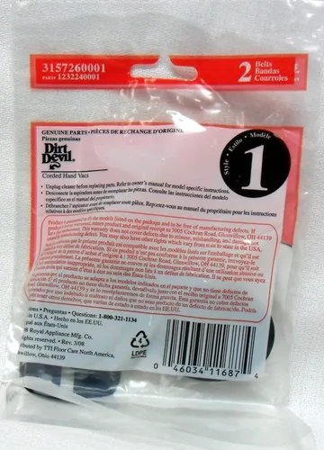 Vista 2 de Dirt Devil Style 1 Vacuum Belt, Pack of 2, Black, Part # 3157260001, Belt Replacement for Use in Dirt Devil Vacuum Cleaner Models