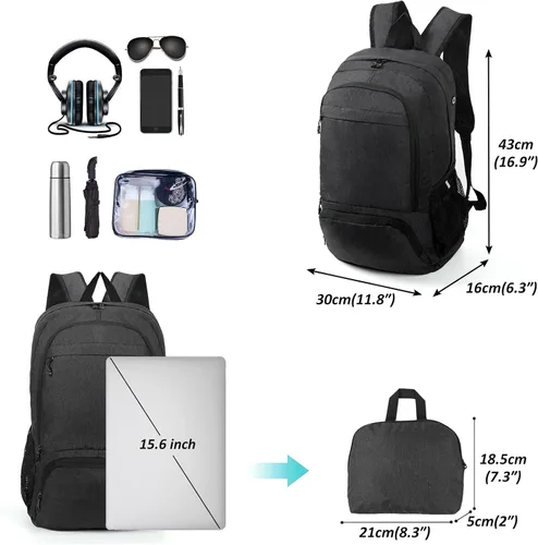 Vista 2 de TANTOMI Mochila plegable ultraligera 25L - Mochila de senderismo plegable para viajes, mochila pequeña para hombres y mujeres al aire libre - Negro