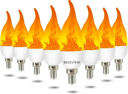 Vista 11 de Bestview - Bombillas LED con efecto de llama, 3 modos de luz parpadeante, bombilla de vela inteligente con base de candelabro E12 para Halloween