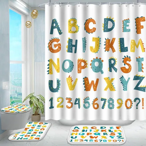 Vista 9 de Poedist Juego de 4 cortinas de ducha de baño, juegos de cortinas de baño para niños con alfombras