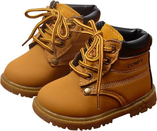 Vista 6 de Happy Cherry Botas de otoño para bebé, botas de cuero de gamuza con cordones, botines planos suaves