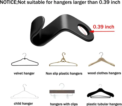 Vista 5 de 150 ganchos para colgar ropa, clips extensores de plástico resistente, ganchos de conexión de terciopelo, ganchos de suspensión en cascada para 150