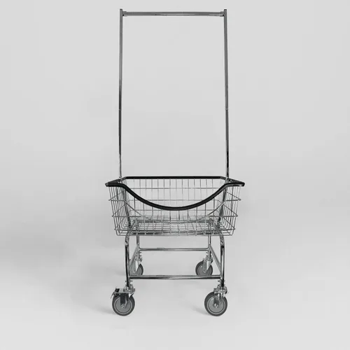 Vista 9 de LVP Big Brother - Carrito de lavandería comercial con estante de doble poste 3.25 bushels (acabado cromado de grado comercial)