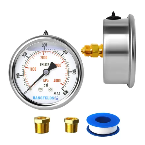 Vista 14 de Medidor de presión relleno de líquido de 0-100 psi, cara de dial de 2.5 pulgadas, carcasa de acero inoxidable para montaje trasero NPT de 1/4
