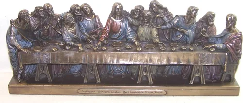 Vista 2 de US 14.25 pulgadas La última cena estatua de bronce fundido en frío, Leonardo Da Vinci