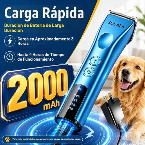 Vista 5 de Cortapelos profesional para perros, cortadora de pelo inalámbrica Azul