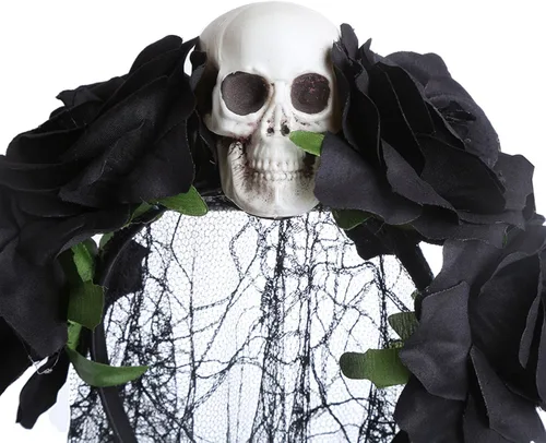 Vista 4 de Diadema de velo de rosas para Halloween, disfraz de corona floral del día de los muertos