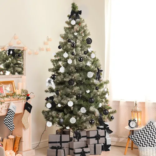 Vista 5 de 100 piezas de esferas navideñas, adornos colgantes inastillables negros+blancos para árbol de Navidad
