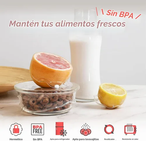 Vista 2 de DeliOne Tapas elásticas de silicona para almacenamiento de alimentos en la cocina, duraderas, reutilizables y expandibles para recipientes de tazas