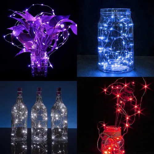 Vista 4 de WATERGLIDE Paquete de 12 luces de hadas que funcionan con pilas (incluidas), 20 miniluces LED de 7 pies, luces impermeables de alambre plateado