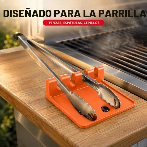 Vista 7 de Paquete de 2 cucharas de silicona naranja para estufa, soporte para cuchara para estufa Terracota quemada