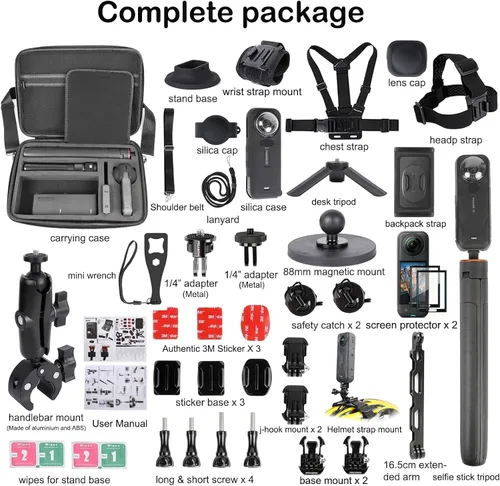 Vista 8 de PellKing Kit de accesorios para Insta360 X5, incluye funda de transporte con cinturón, trípode para selfie stick de 53.1 in, abrazadera de manillar