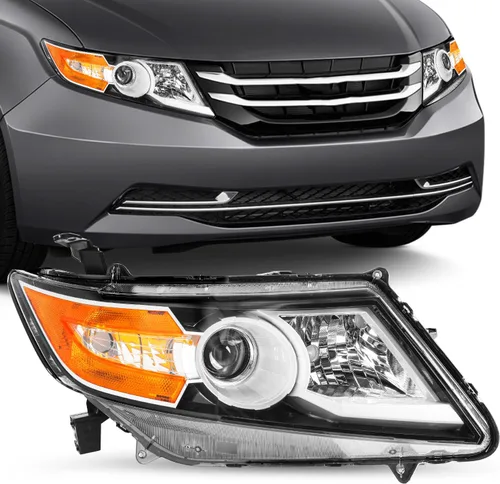 Vista 15 de JSBOYAT Conjunto de faros delanteros de repuesto para Honda Odyssey 2011-2017, estilo OE, carcasa negra, con reflector ámbar (L+R) Faros