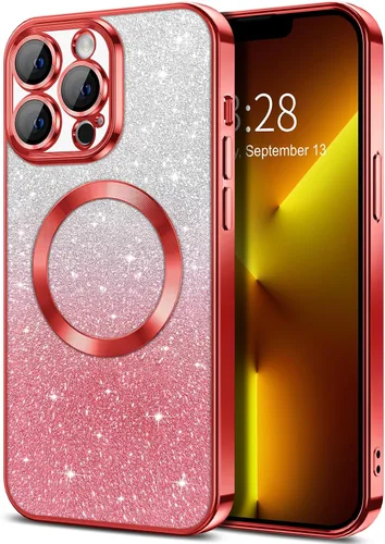 Vista 102 de Hython Funda para iPhone 13 Pro transparente con purpurina magnética [compatible con MagSafe] Protector completo de lente de cámara delgado