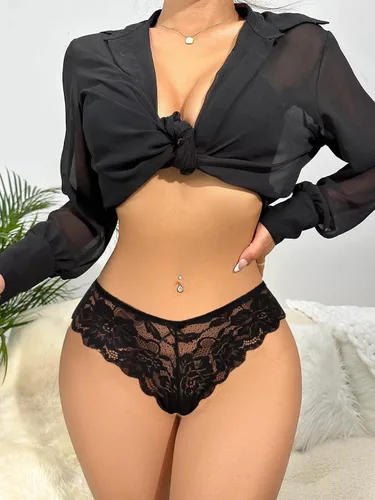 Vista 7 de Avidlove Bragas de encaje floral para mujer, ropa interior sexy hipster en forma de V