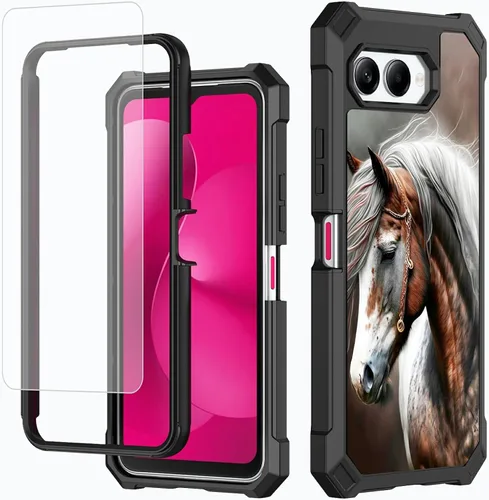 Vista 50 de Funda para T-Mobile Revvl 7 de 6.6 pulgadas con protector de pantalla, policarbonato duro de doble capa resistente y TPU suave a prueba de golpes