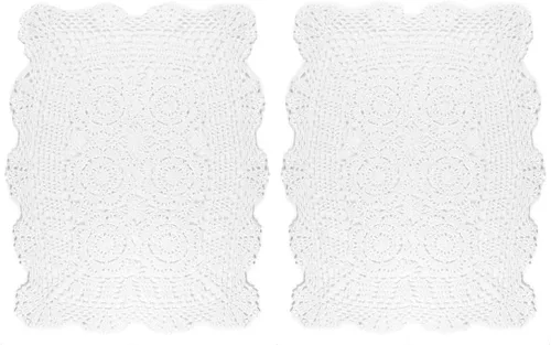 Vista 8 de kilofly Juego de 2 manteles individuales hechos a mano de algodón con encaje de ganchillo (juego de 2), color beige