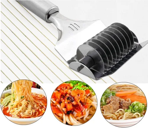 Vista 7 de Cortador de fideos de acero inoxidable y rodillo de celosía, máquina para hacer espaguetis para pasta, cortador de masa de mano, máquina de prensado