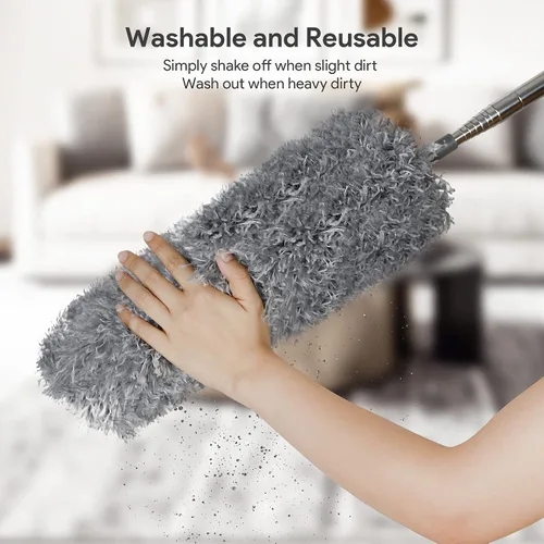 Vista 5 de DELUX Plumero de microfibra con 7 plumeros, reutilizables, flexibles, lavables, con poste de extensión extra largo de 100 pulgadas para limpiar
