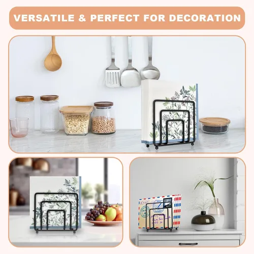 Vista 5 de Servilletero para mesa, moderno soporte de servilletas de metal negro para mesas de comedor y encimeras, dispensador de servilletas de cóctel