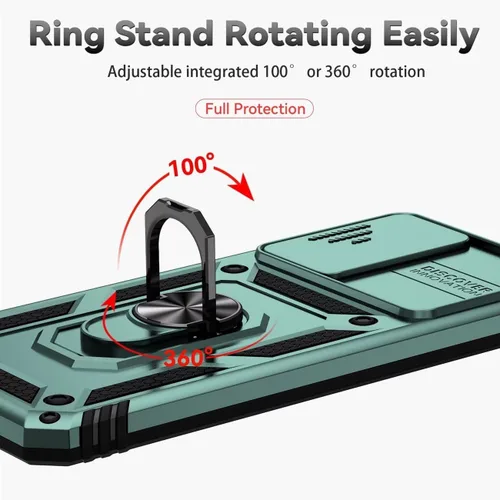 Vista 5 de Funda para Redmi Note 11 (4G)/Redmi Note 11S con protector de pantalla de vidrio templado y cubierta de cámara deslizante, anillo magnético Soporte