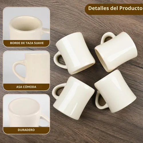 Vista 3 de Juego de 4 tazas de café blancas de 11 onzas, ideal para juego de cocina, viajes y té caliente (crema)