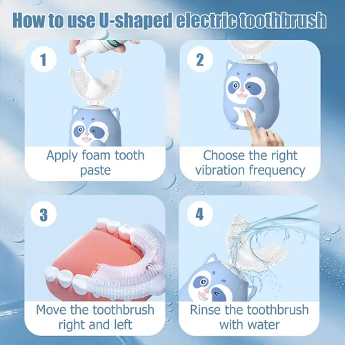 Vista 5 de Cepillo de dientes sónico eléctrico en forma de U para niños, 4 cepillos de cabeza de 2 a 7 años