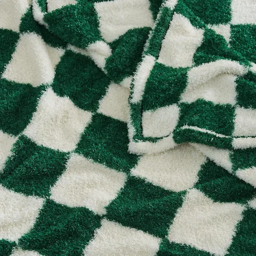 Vista 4 de Qeils Manta a cuadros de microfibra súper suave de punto verde bosque para sofá, silla, cama, camping, manta ligera de viaje - 60 x 80 pulgadas