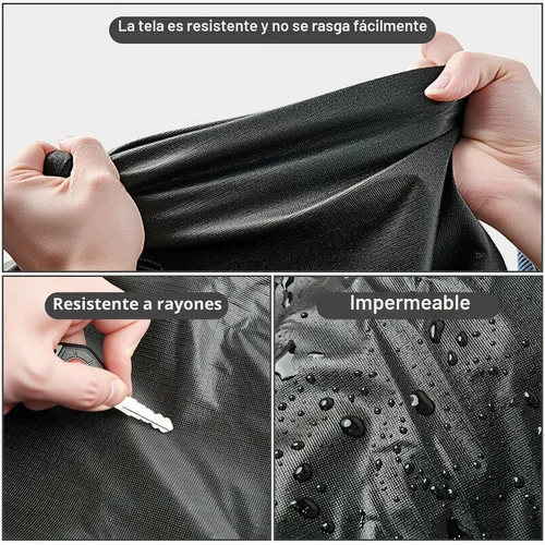 Vista 4 de Funda impermeable para automóvil para todo tipo de clima, 6 capas exteriores completas con cremallera de algodón, bolsillo de espejo. Funda de Negro
