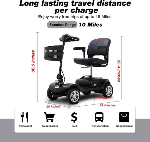Vista 3 de Metro Mobility Patinetes eléctricos de movilidad de 4 ruedas para adultos, capacidad de 300 libras, scooter plegable de movilidad para personas