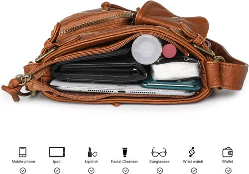 Vista 6 de Montana West Bolso cruzado para mujer, de piel lavada suave, con múltiples bolsillos