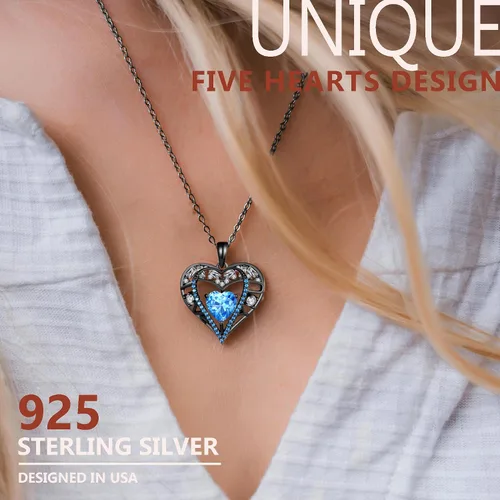 Vista 32 de Collar de cristal de 5 corazones, chapado en oro rosa de 18 quilates, colgante con cadena de plata de ley 925 de 18 + 2 pulgadas, joyería de piedra