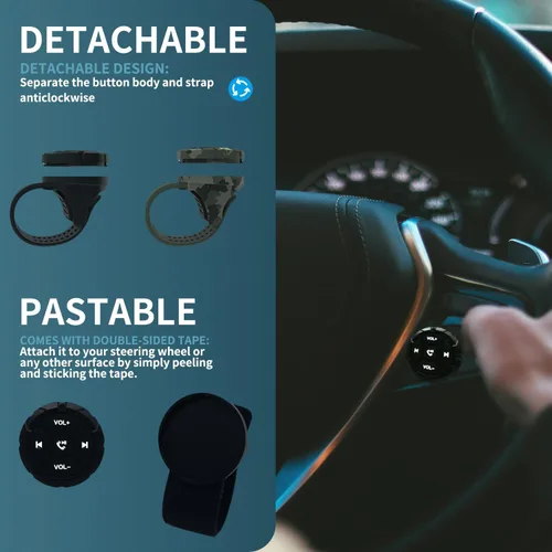 Vista 3 de Control remoto de botón multimedia Bluetooth, controlador de música inalámbrico impermeable para automóvil, bicicleta, motocicleta, botón de control