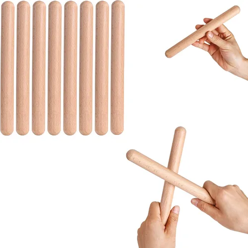 Vista 11 de 1 par de instrumentos de percusión musical de clavos de madera clásica de 8 pulgadas, palos de ritmo de madera natural (1 par FBA)