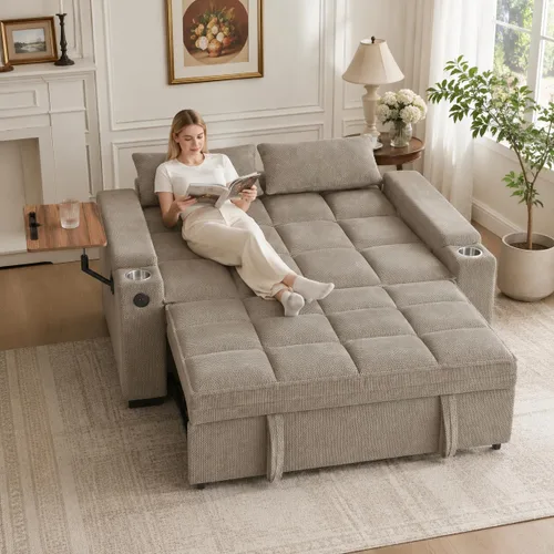 Vista 12 de Eafurn Sofá cama convertible de felpilla capitoné 3 en 1 de 65 pulgadas Café - 65
