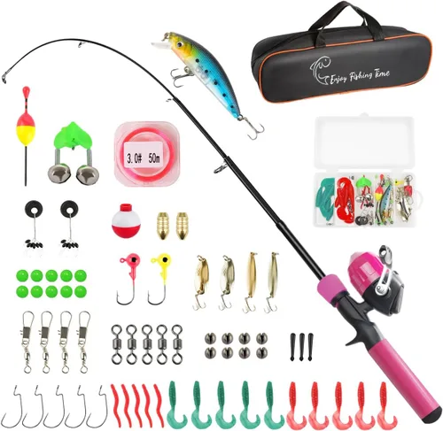 Vista 9 de Kit de caña de pescar para niños, caña telescópica de 59 pulgadas y carrete para principiantes con carrete Spincast, caja de aparejos, bolsa