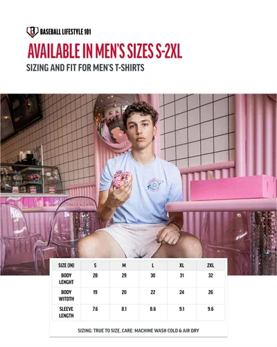 Vista 3 de Baseball Lifestyle 101 Camiseta de dona para hombre, color blanco, mezcla suave 60/40, transpirable, camiseta con costuras laterales, tallas