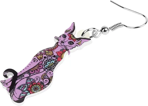 Vista 4 de WEVENI - Pendientes de acrílico para gato sin pelo, diseño de esfinge, para mujer y niña, regalo