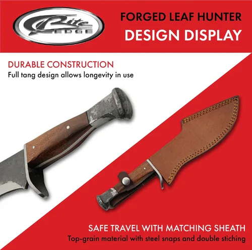 Vista 4 de SZCO Supplies Machete de hoja de hoja de madera forjado a mano de 13.5 "con funda, marrón