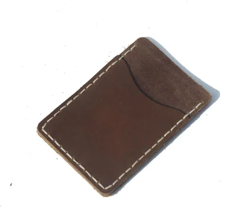Vista 4 de Handcrafted Front Pocket Card Holder, Leather Minimalist Cardcase, Credit Card Holder, 3 Card Slots Unlined all-cow Pickup Bag